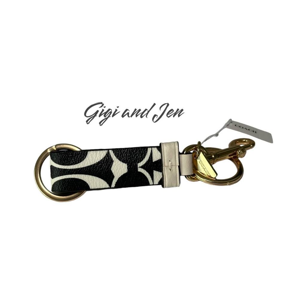 Coach Trigger Snap Bag Charm In Signature Keychain Canvas Gold/Black Chalk Multi - Picture 2 of 6